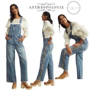 Pilcro The Lex Overalls Womens Size 28 Blue Denim Camo Leopard Anthropologie